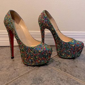 UrbanBling Multicolor Strass on Christian Louboutin BlueSuede Daffodil size 36.5